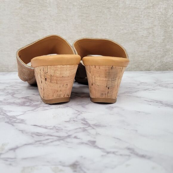 Korks Kork-Ease Slip Sandals Beige Metallic Sheen Tan Comfort Neutral Wedge - Picture 3 of 10